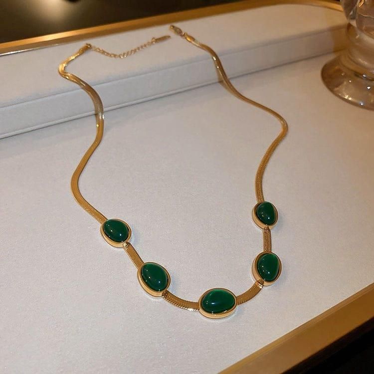 Oval Green Crystal Pendant Necklace Set With Bracelet - trendykraft